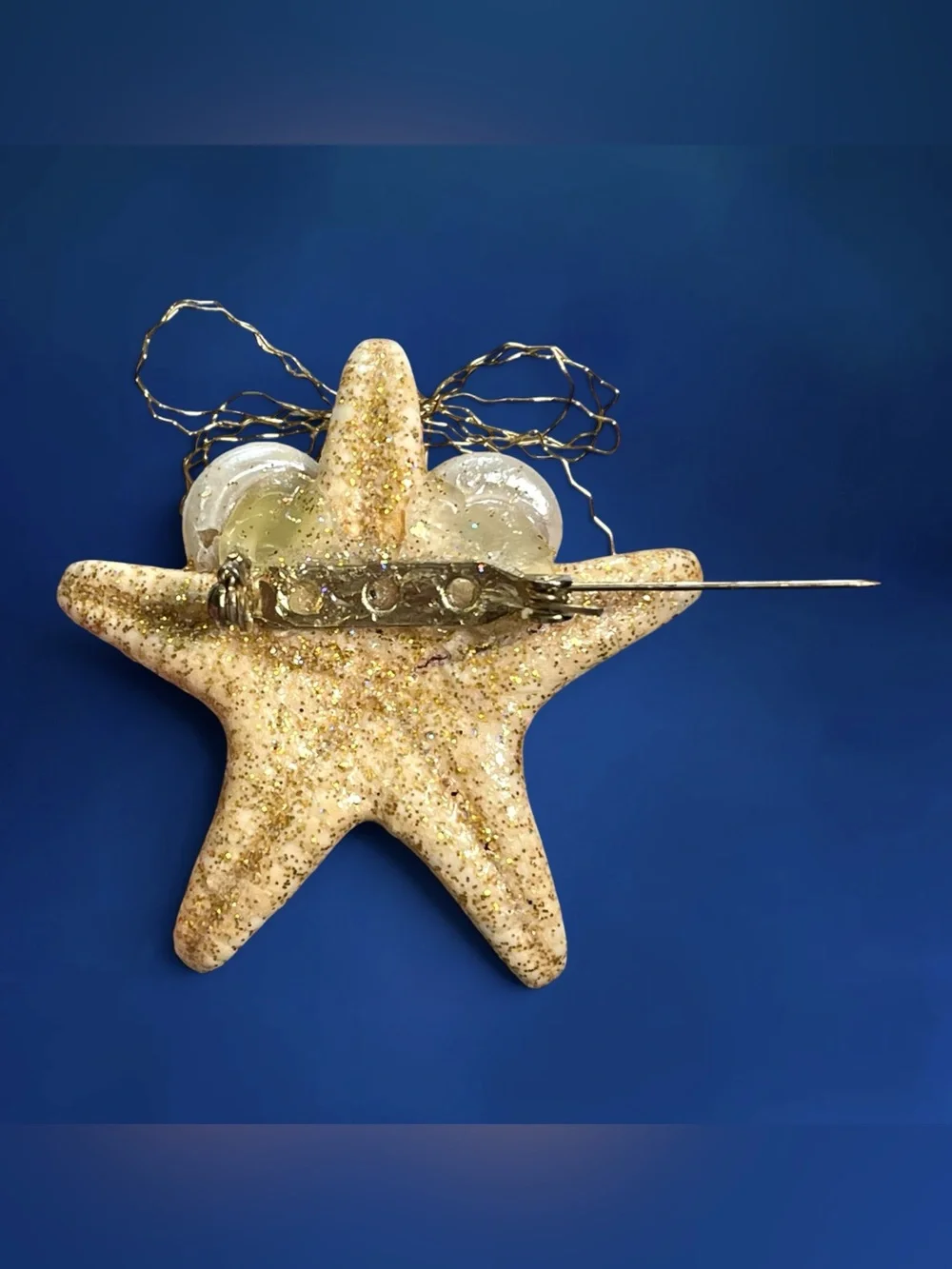 Sparkling Resin Starfish Pin Brooch Gold Tone Bow Sparkle Sea Shell Handmade 2